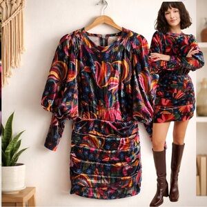 FARM RIO X ANTHROPOLOGIE Banana Sky velvet Boho mini dress size medium
